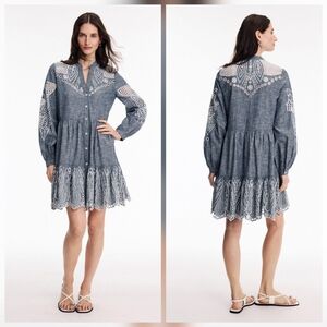 Area Stars Venus Dress Cotton Casual Split Neck Long Sleeve Size XS